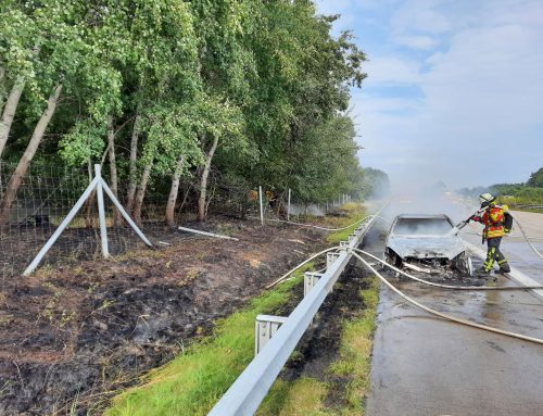 PKW auf der A7 in Vollbrand – Feuer breitet sich auf Unterholz aus